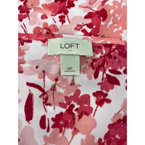 Ann Taylor Loft sleeveless top MP ruffle front floral red white pink - Picture 5 of 7